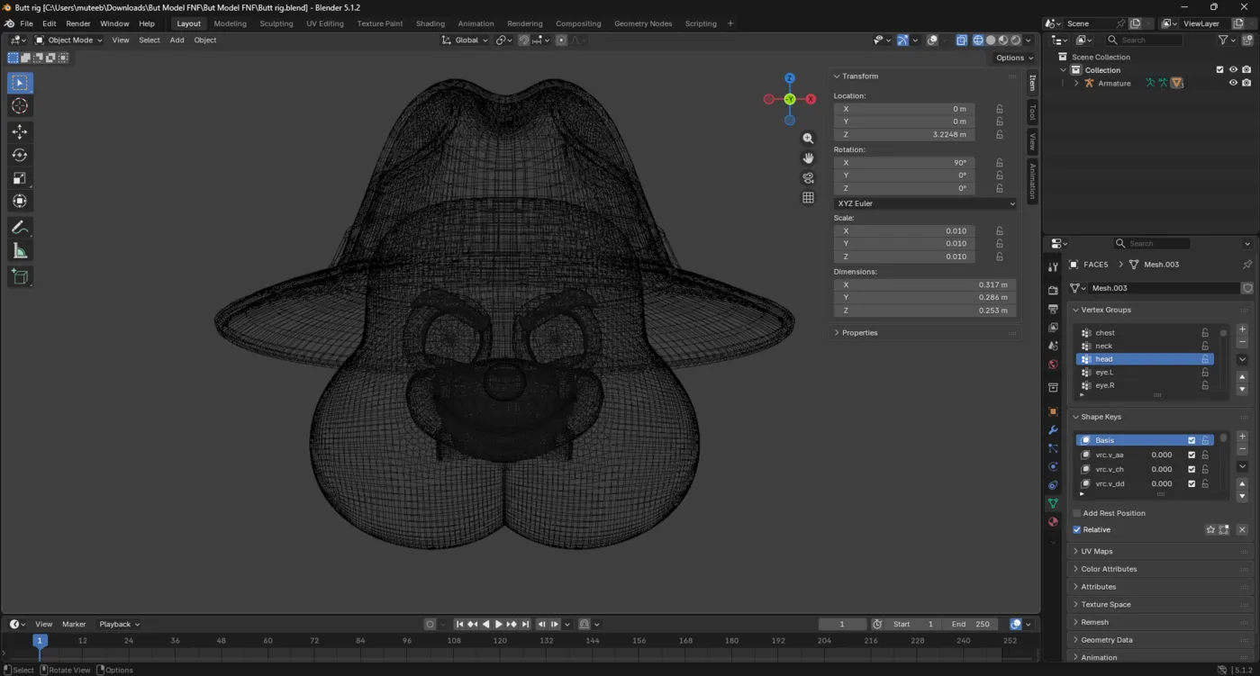 3D wireframe mesh breakdown of the tracked avatar model