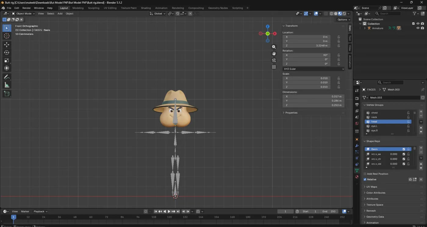 Rigged 3D avatar with expression tracking markers