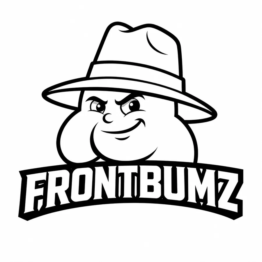 Clean black and white line art of the Frontbumz mascot