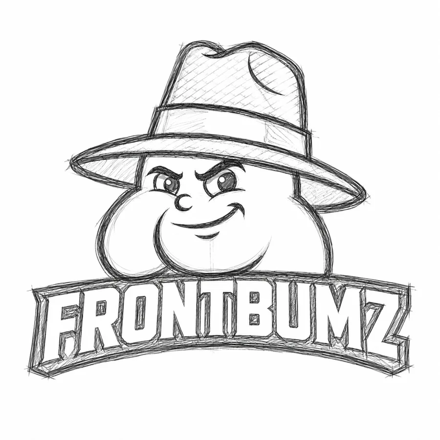 Greyscale sketch concept of the Frontbumz mascot logo